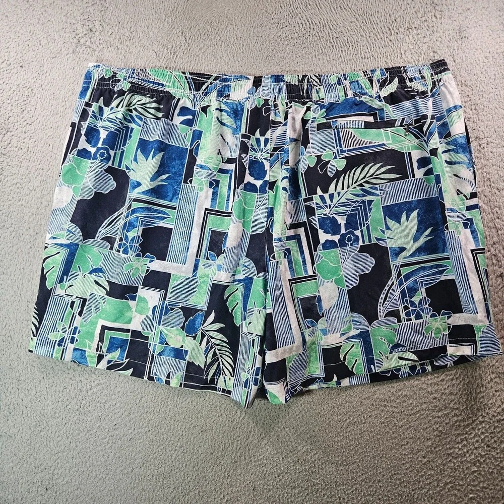 NWT Caribbean Swim Shorts Trunks Men's 4XB Lined Zip Pocket Leaf Geometric Print